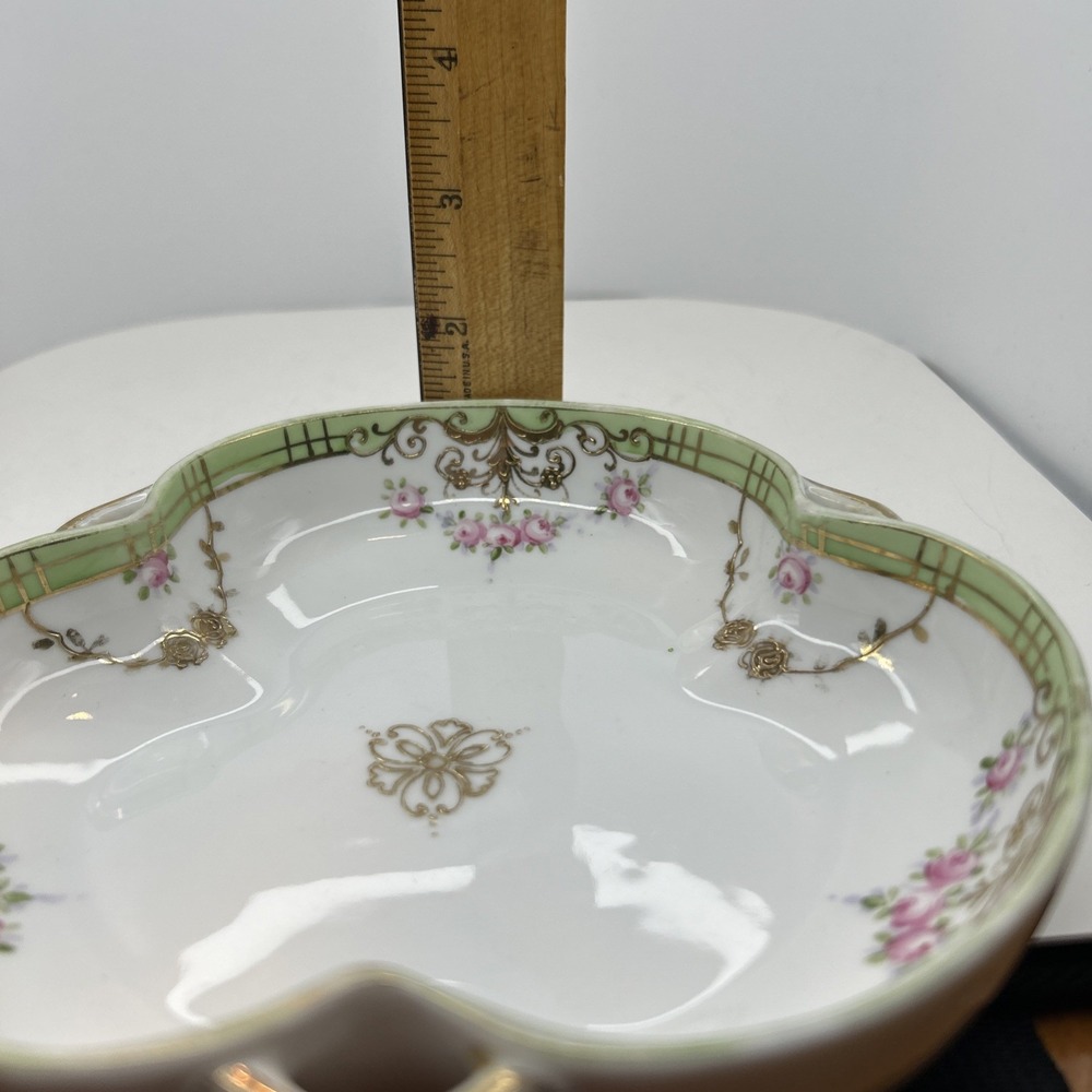 Antique Nippon Cottagcore Hand Painted Porcelain Candy Dish Floral Gold Moriage - Picture 8 of 9